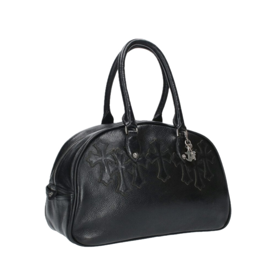 Chrome Hearts Gym bag Shoulder Handbag Leather Men Black Silver925