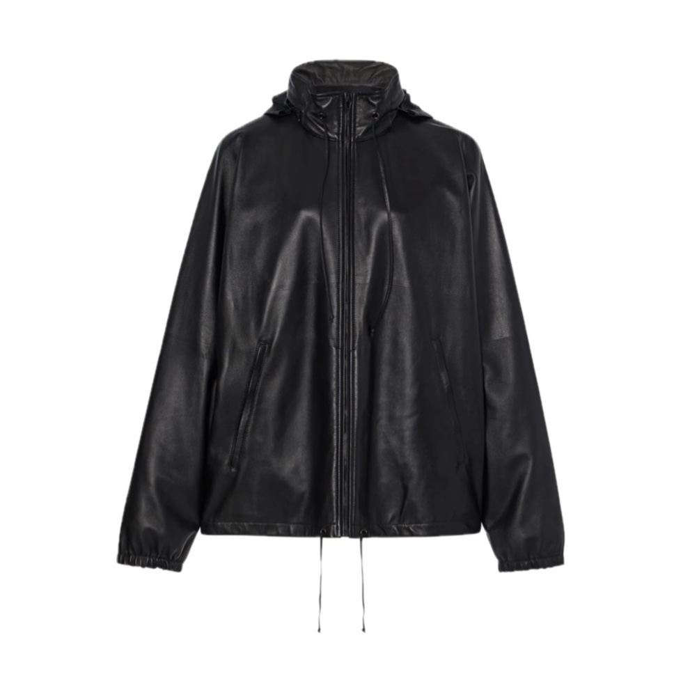 The Row Jilly Oversized Leather Bomber Jacket (Black)