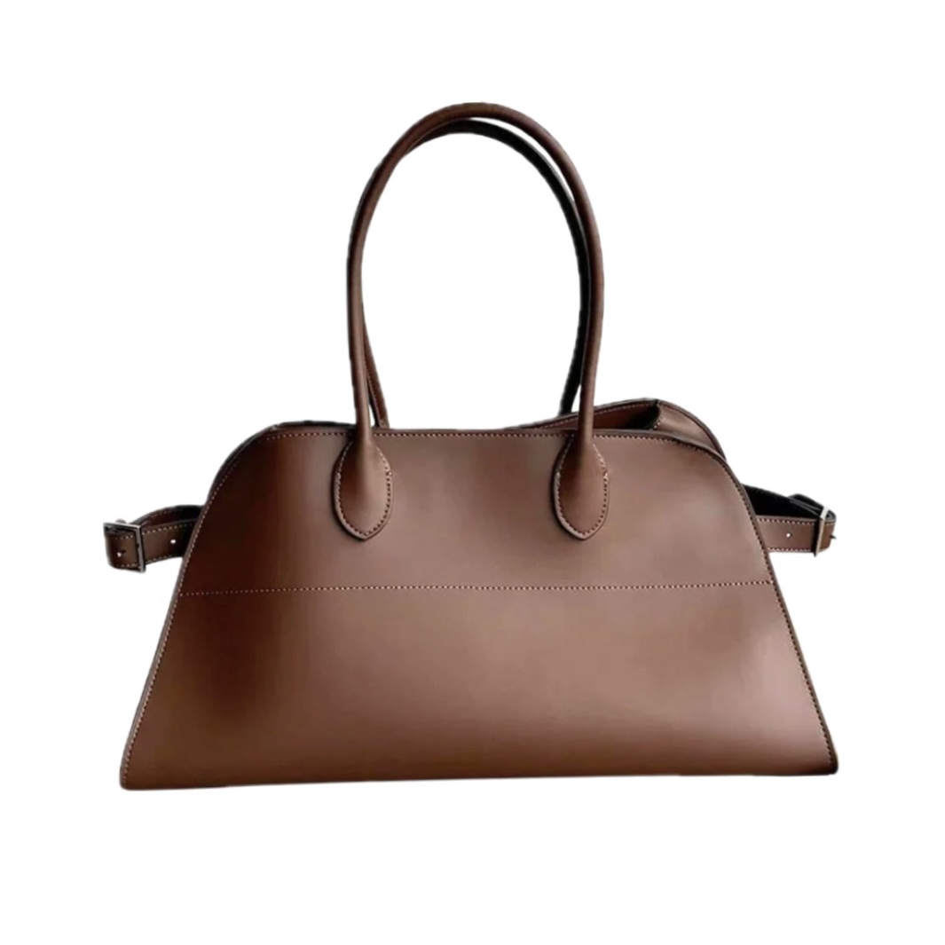 The Row Wide Base Structured Soft Leather Tote Bag ( Dark Brown)